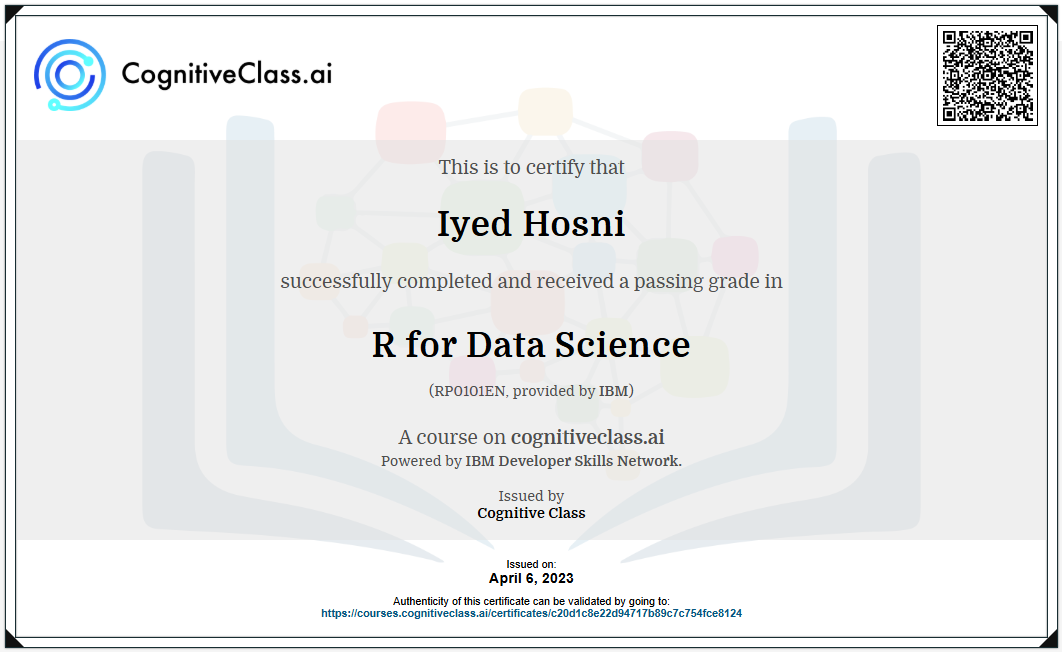 IBM CognitiveClass R for Data Science Certificate — Iyed Hosni